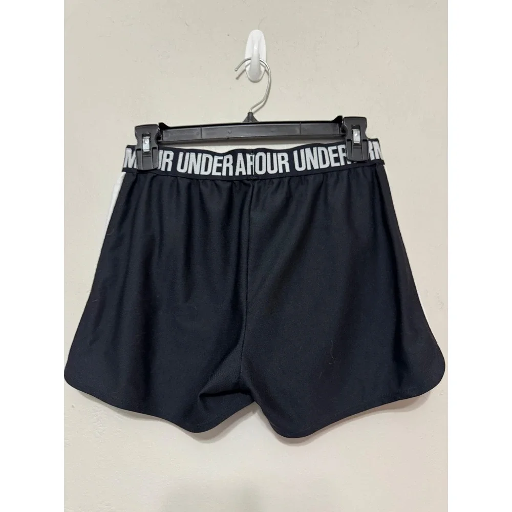 Under Armour‎ Womens HeatGear Athletic Shorts Black White Logo XS Loose Fit